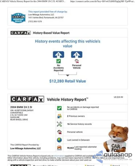 2004 BMW Z4 2.5 z USA, uszkodzony, nr VIN 4USBT33584LS49041